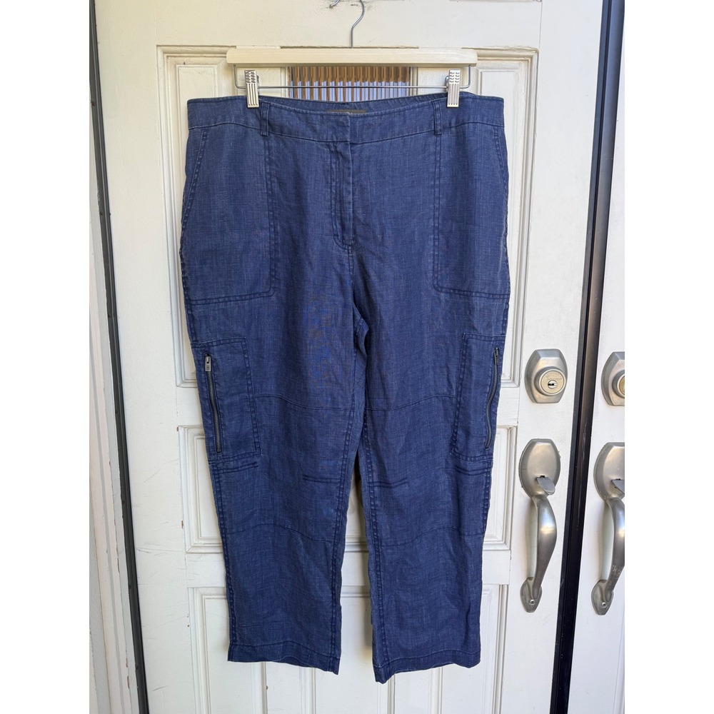 Tommy Bahama Womens Larch Indigo Linen Cargo Crop Pants Blue Size 16